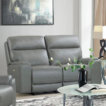 Leather Power Reclining Loveseat with Power Headrests and USB Ports